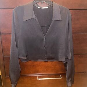 Zara SATIN EFFECT CROP SHIRT